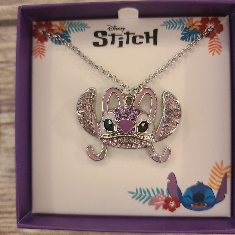 Disney Stitch Pave Angel Pendant Necklace